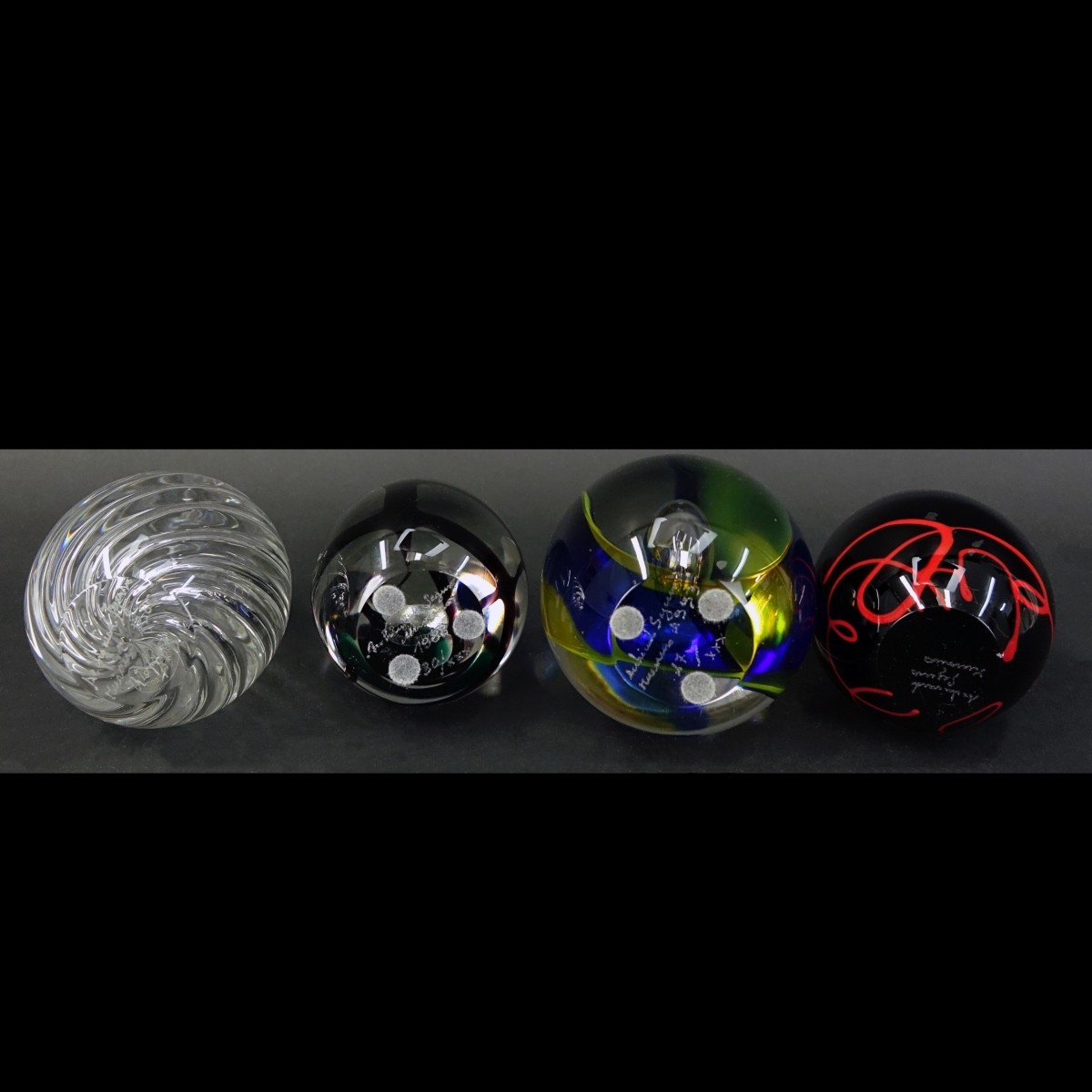 Four (4) Murano Seguso Art Glass Egg Paperweights