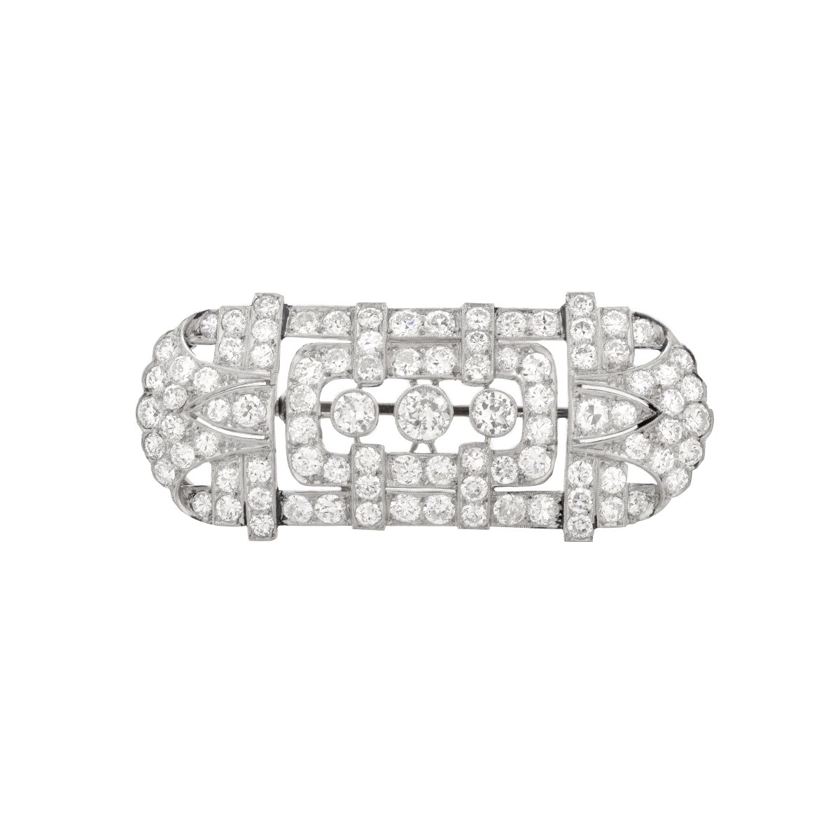 French Deco Diamond and Platinum Brooch