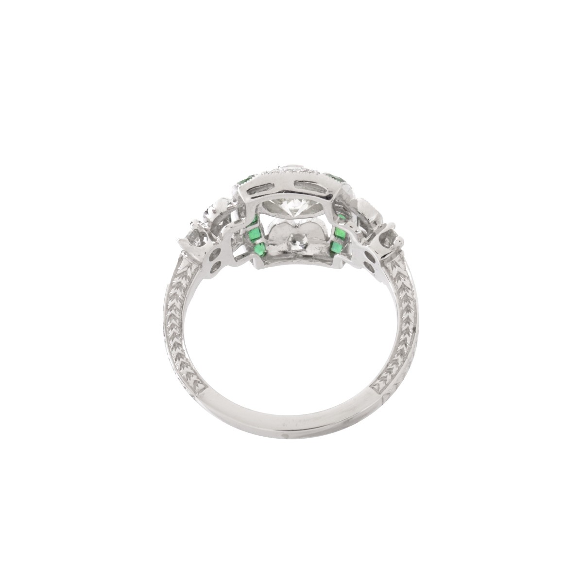 Diamond, Emerald and Platinum Ring