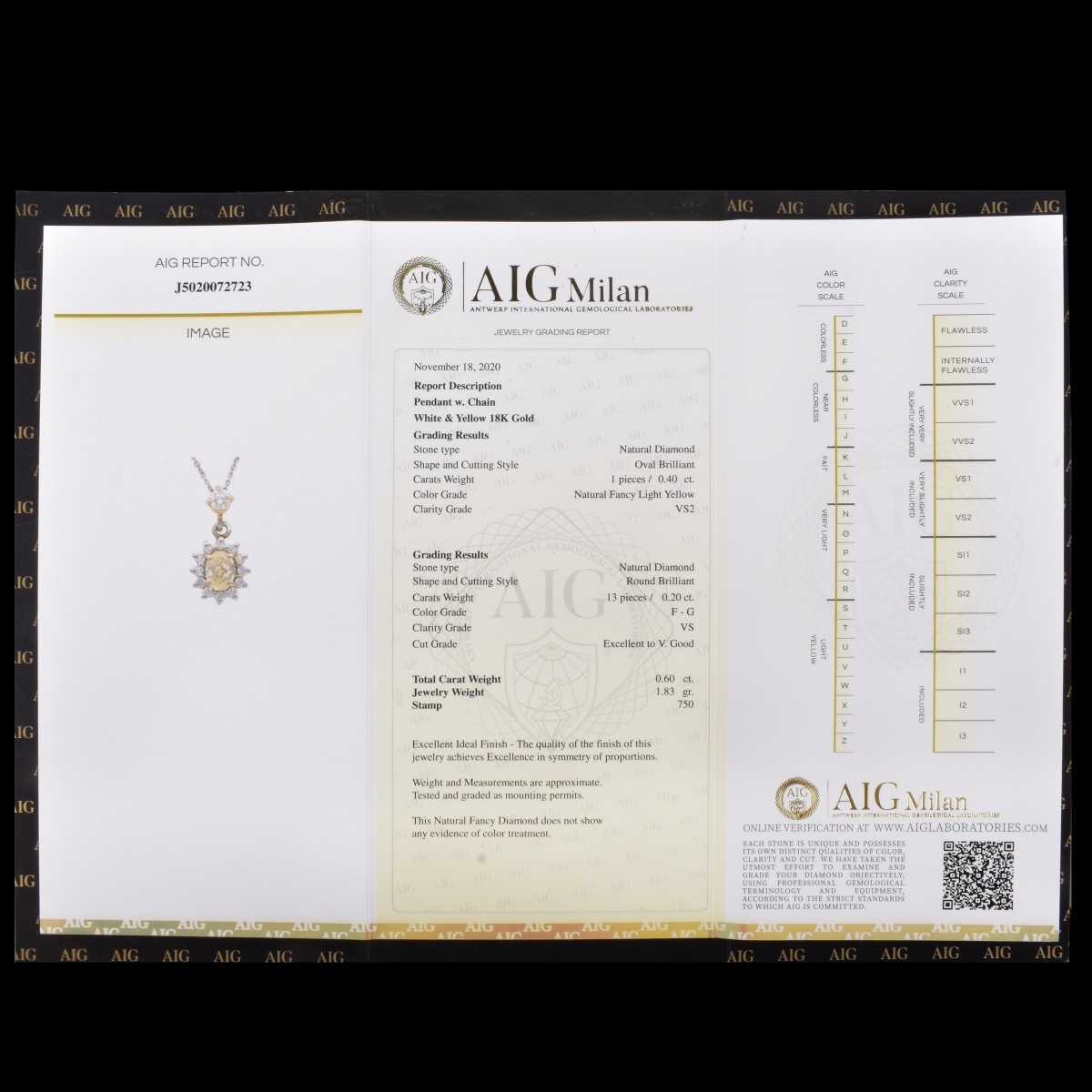 AIG Fancy Yellow Diamond Pendant Necklace