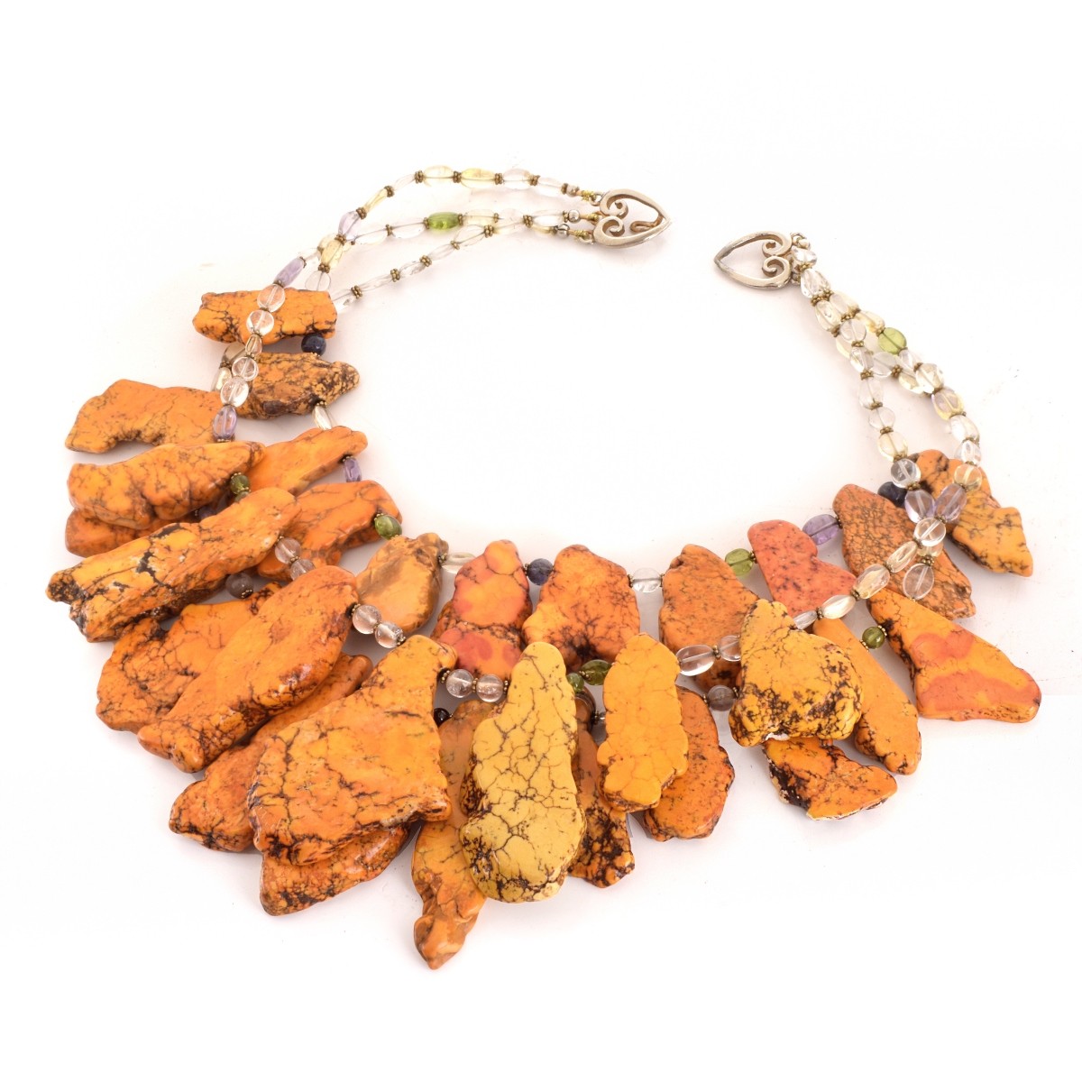 Orange Turquoise and Glass Bead Necklace