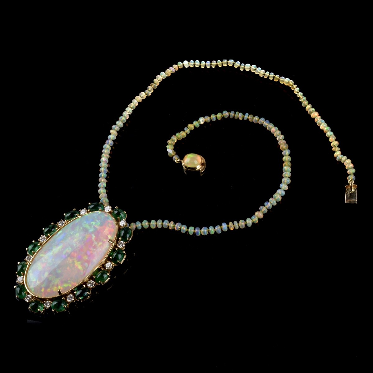 Opal, Emerald, Diamond and 18K Necklace