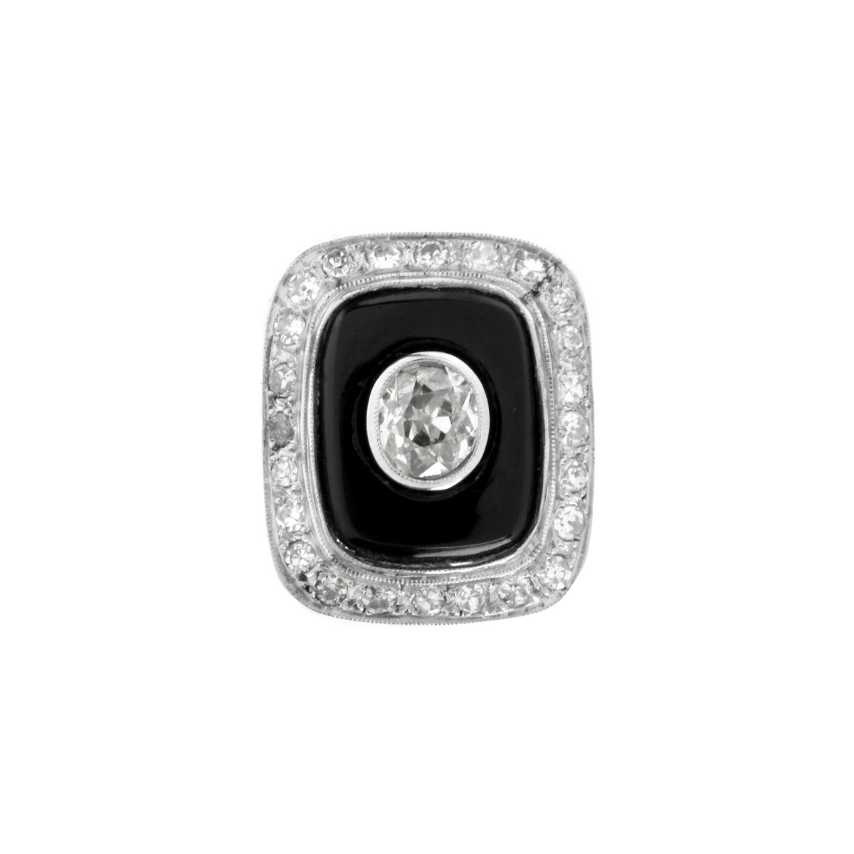 Deco Diamond, Onyx and Platinum Ring