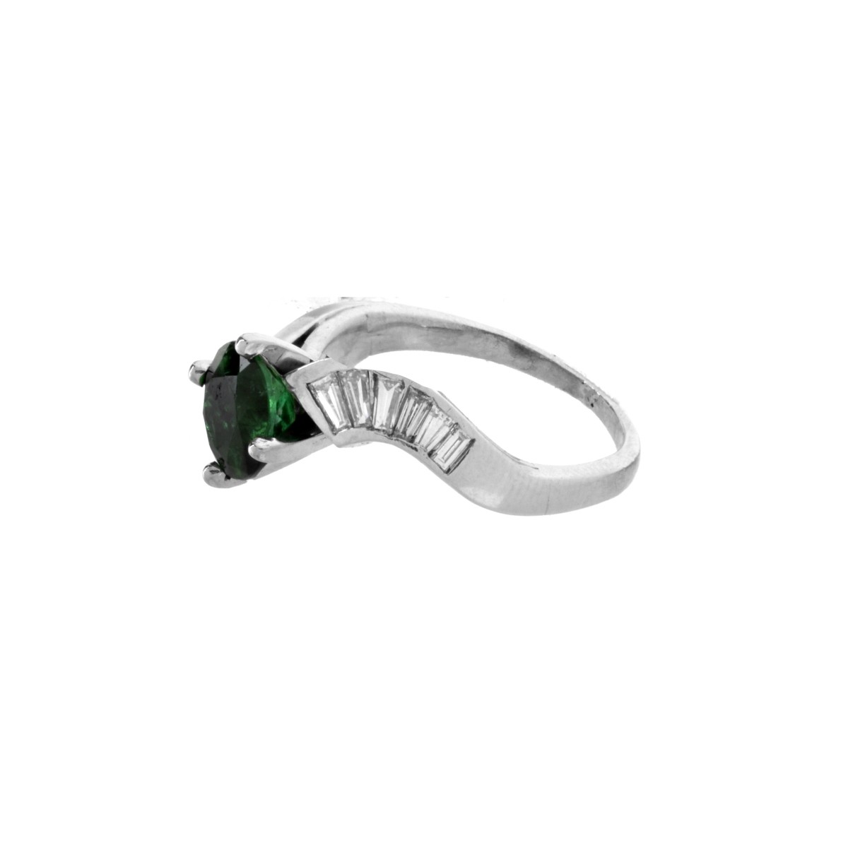 Deco Emerald, Diamond and Platinum Ring
