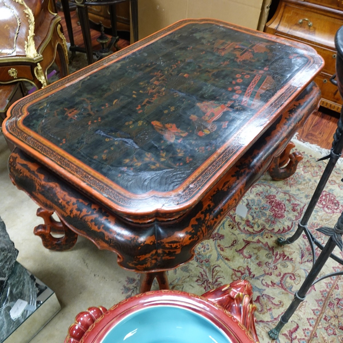 19th C. Chinese Red Lacquer Center Table