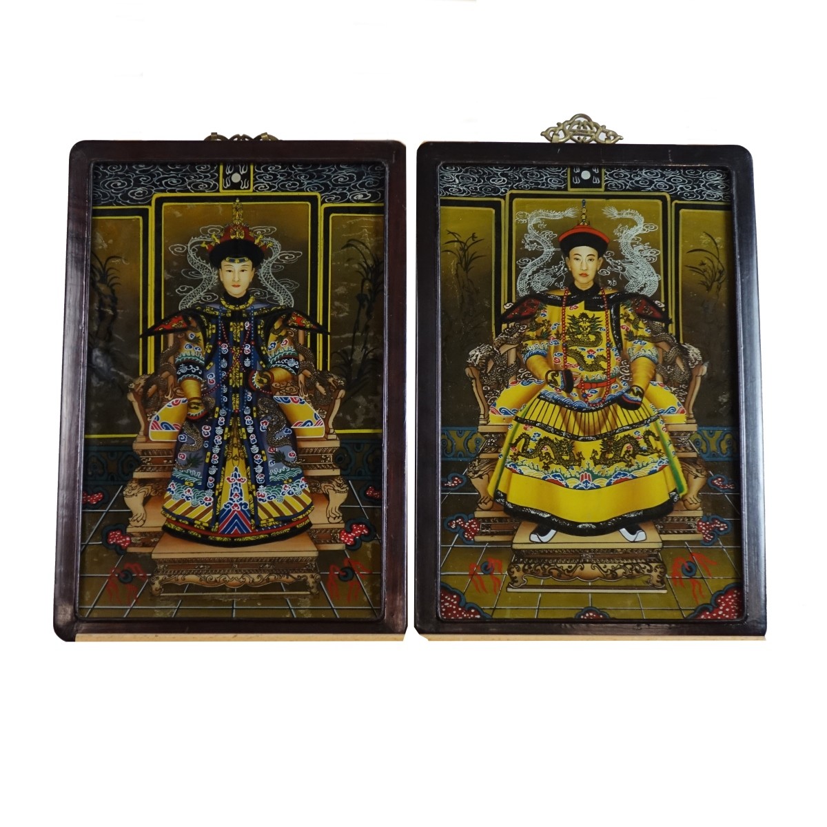 Pair of Chinese Reverse Painted Glass Panels