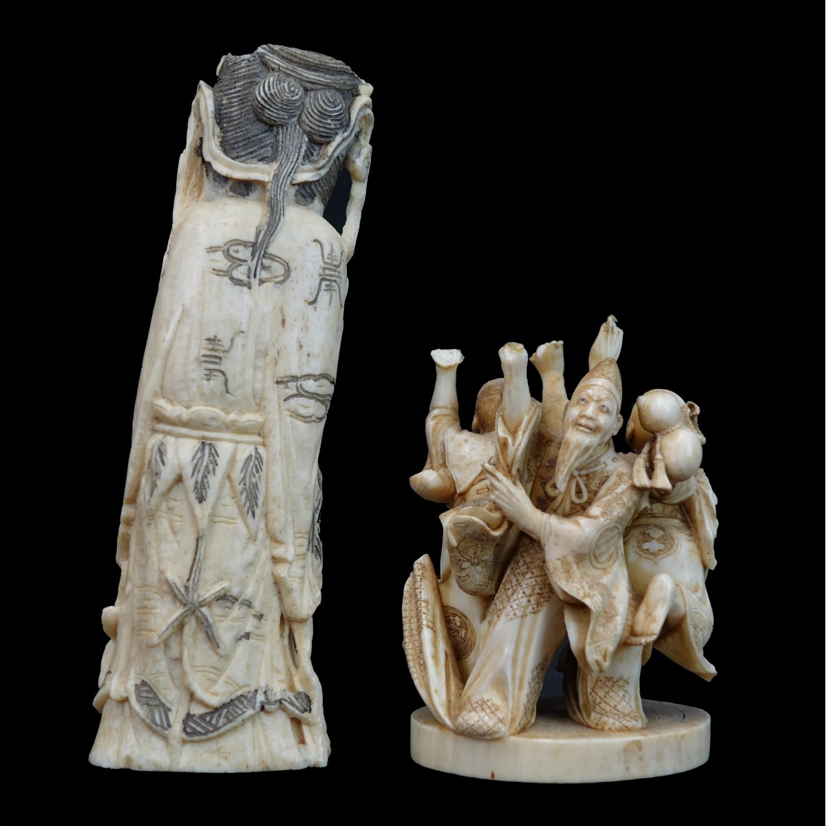 (2) Antique Oriental Carved Figures