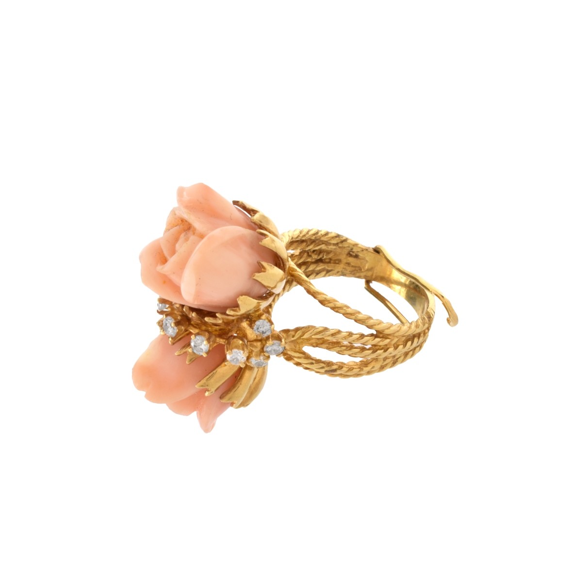 Coral, Diamond and 14K Ring