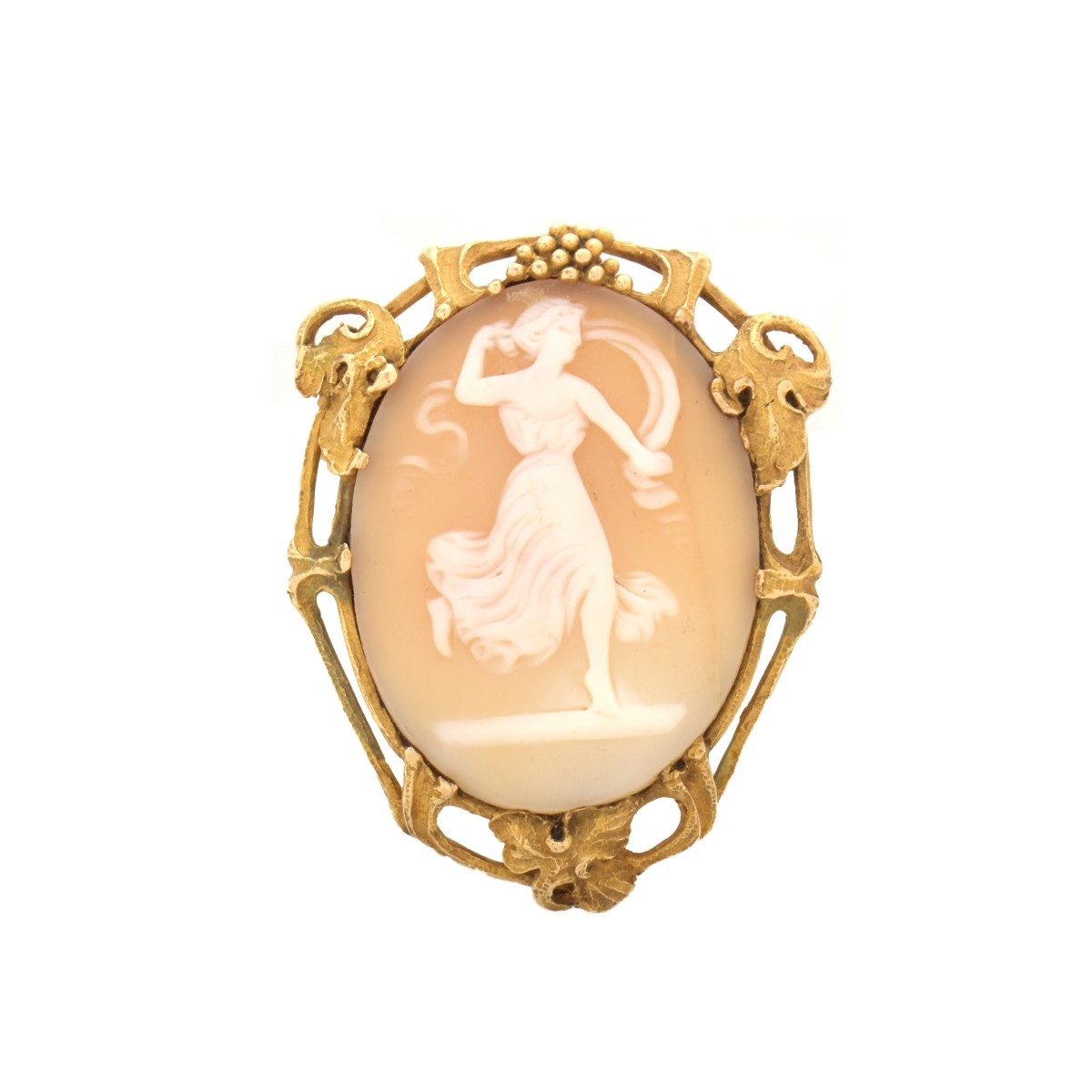 Carved Shell and 14K Cameo Brooch