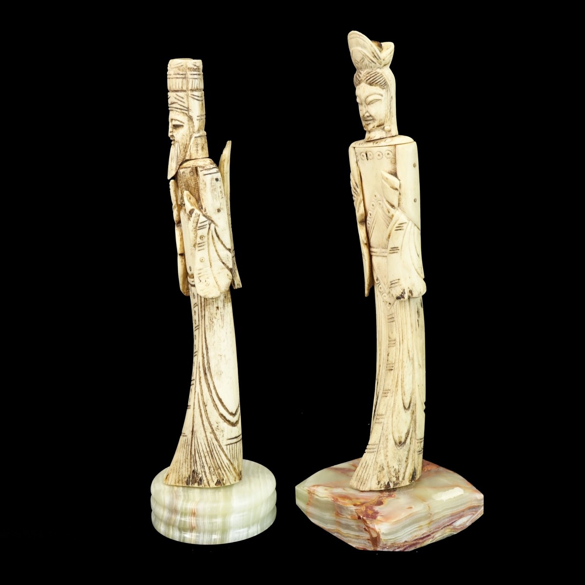 Pair of Chinese Carved Bone Figures