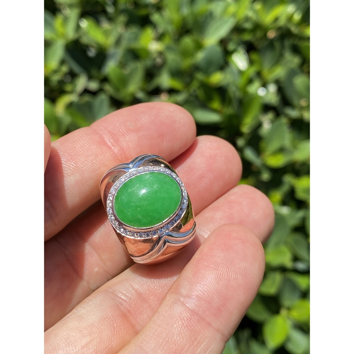 Jade, Diamond and 9K Ring