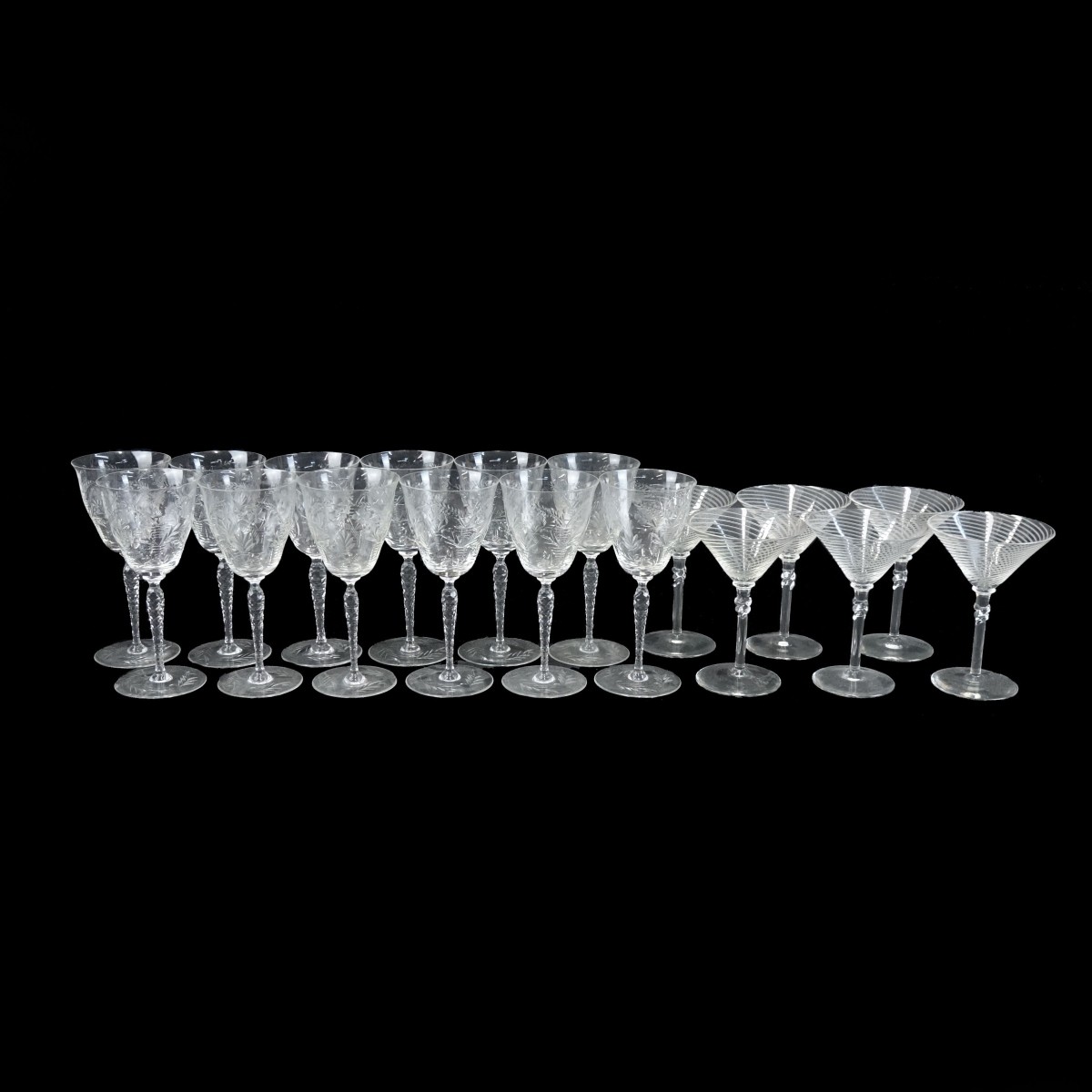 Assorted Etched Glass Stemware