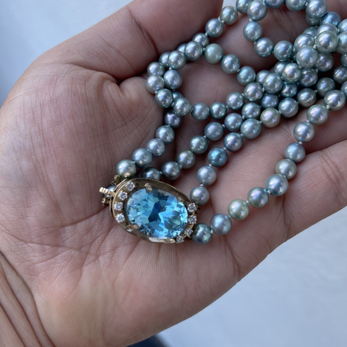 Topaz, Diamond and Pearl Necklace