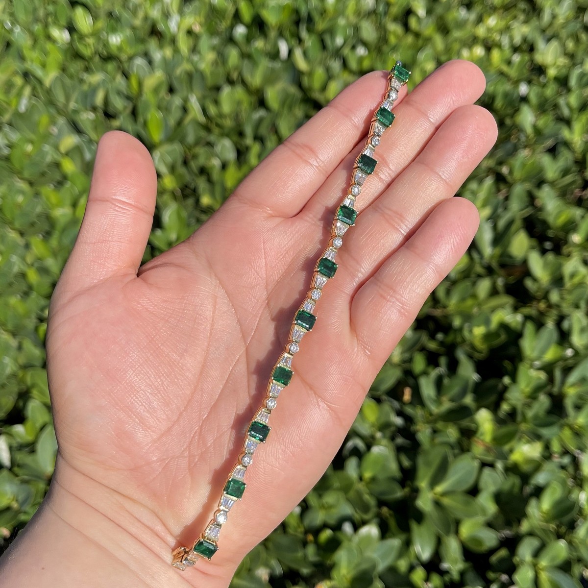 Emerald, Diamond, and 14K Bracelet