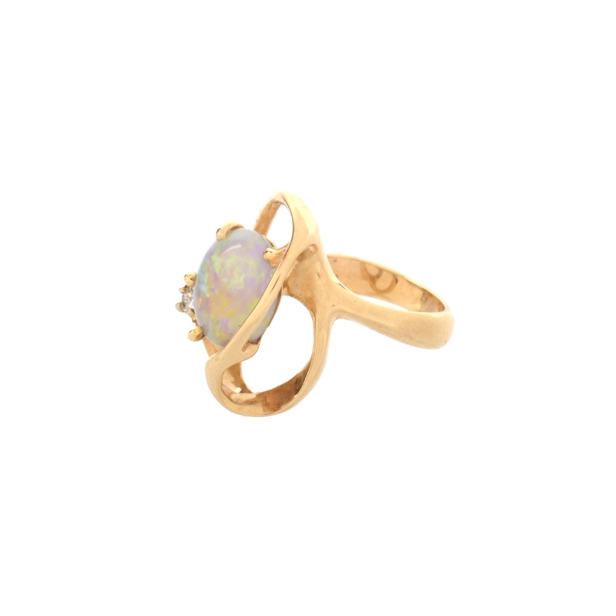 Opal, Diamond and 14K Ring