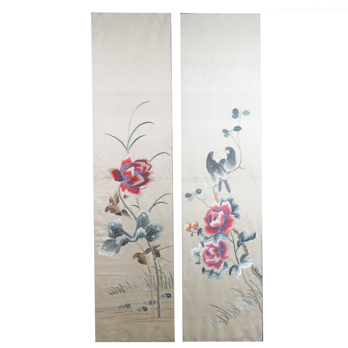 Pair of Chinese Silk Embroidered Panels