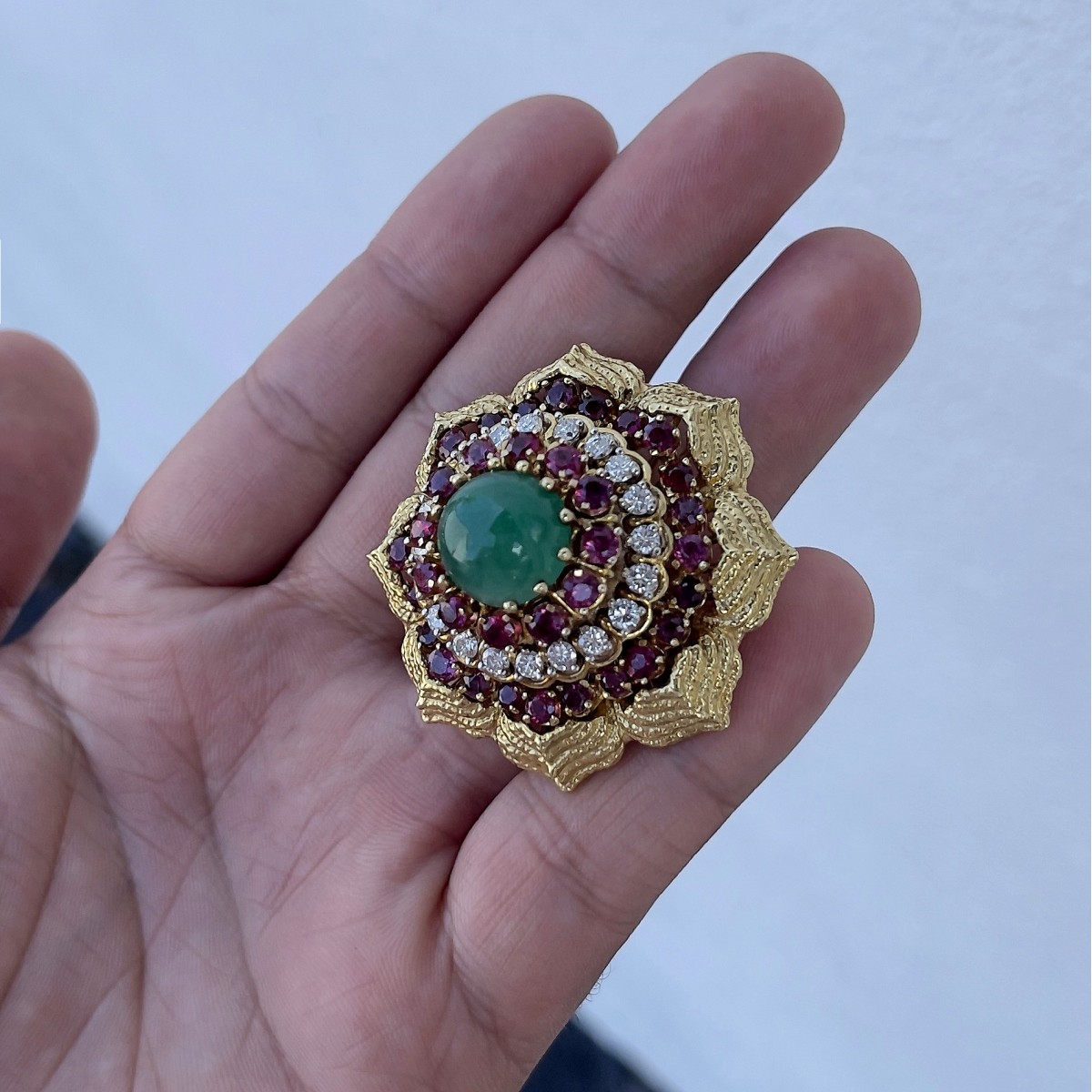 Emerald, Ruby, Diamond and 18K Ring