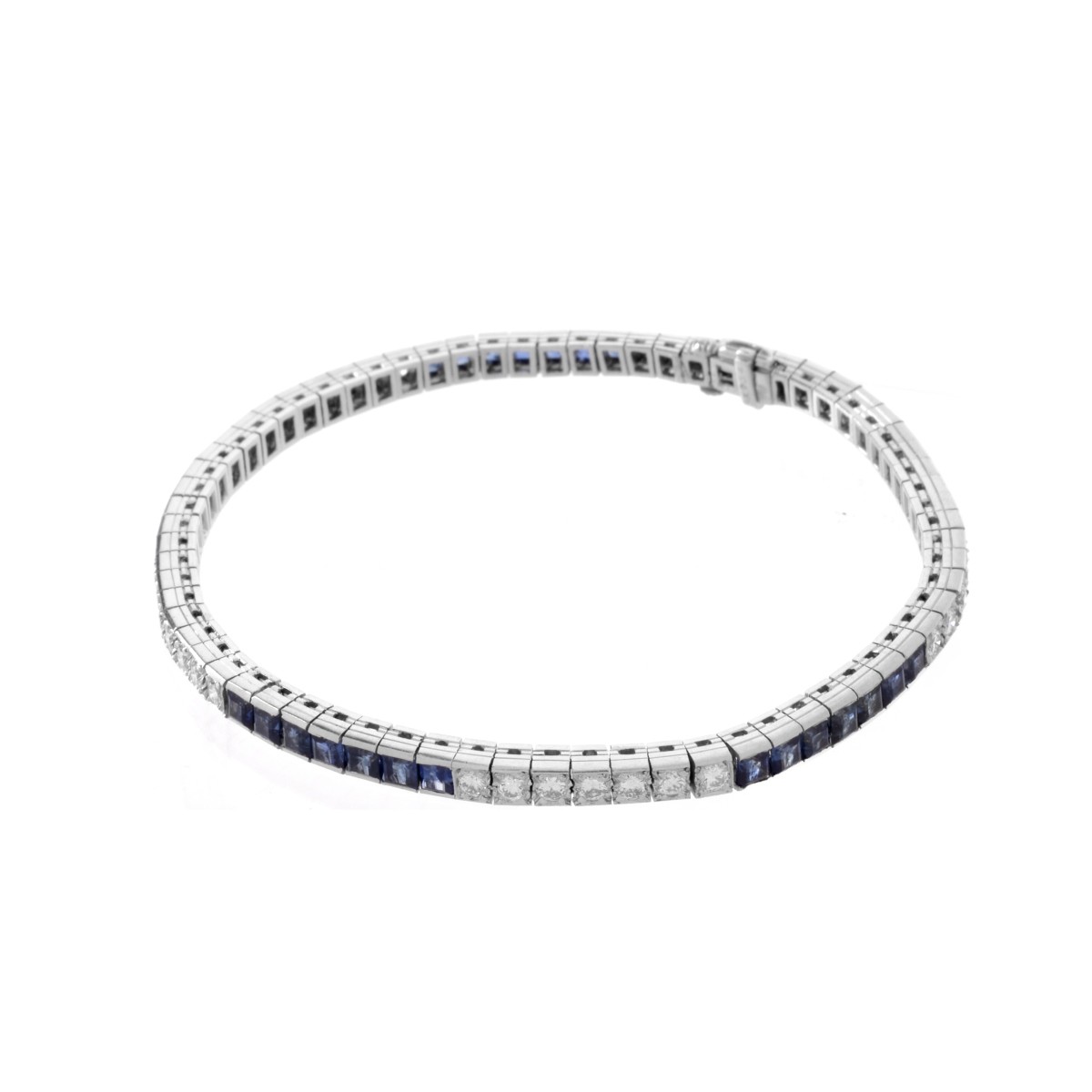Diamond, Sapphire and Platinum Line Bracelet