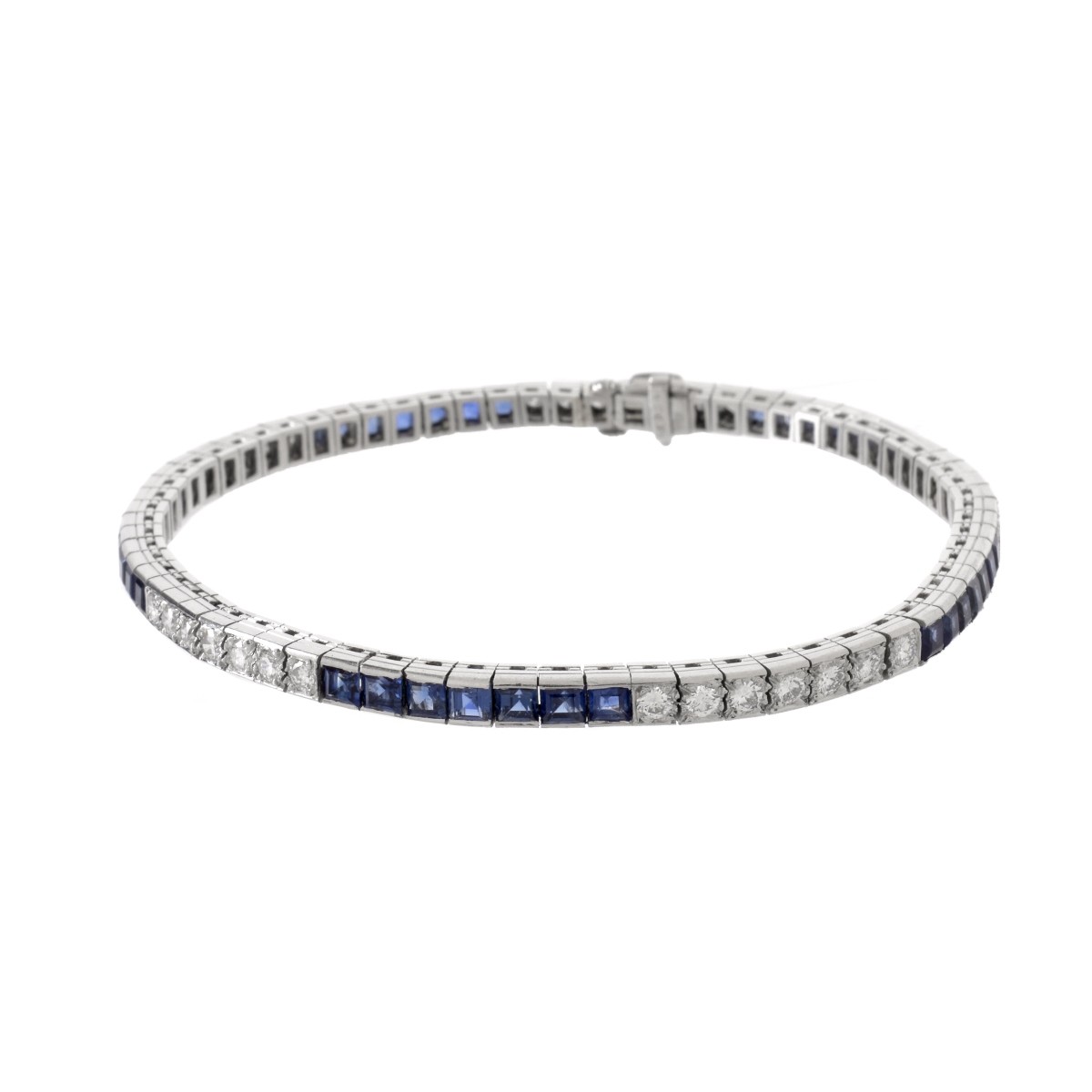 Diamond, Sapphire and Platinum Line Bracelet
