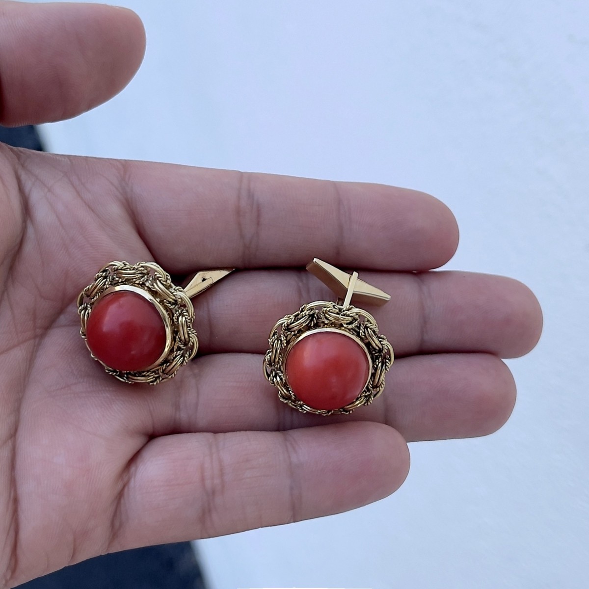 Coral and Yellow Gold Cufflinks