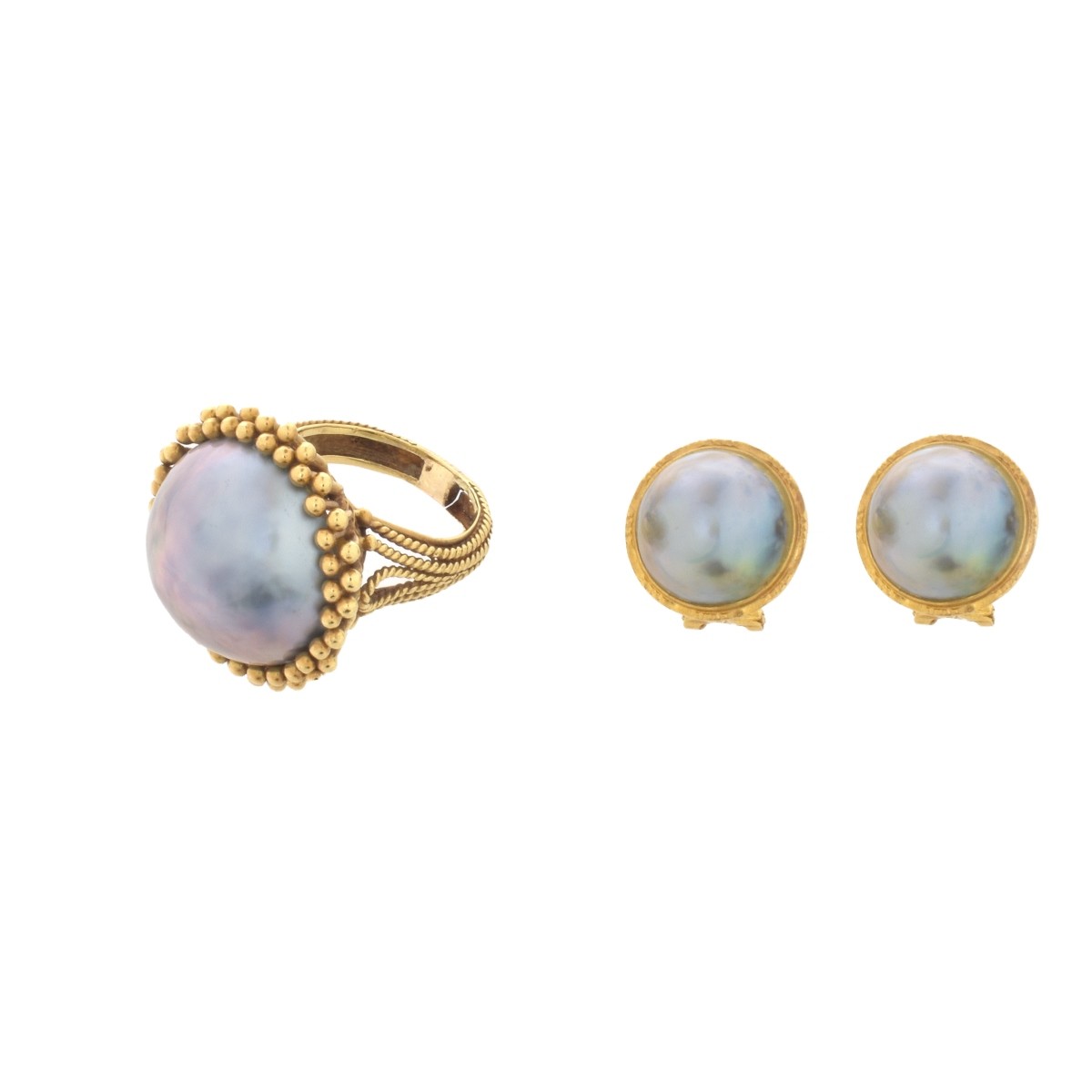 Mabe Pearl and 18K Ring and Earrings
