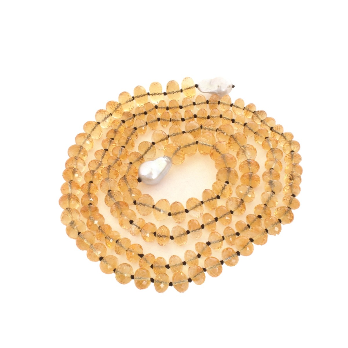 Citrine and Baroque Pearl Necklace