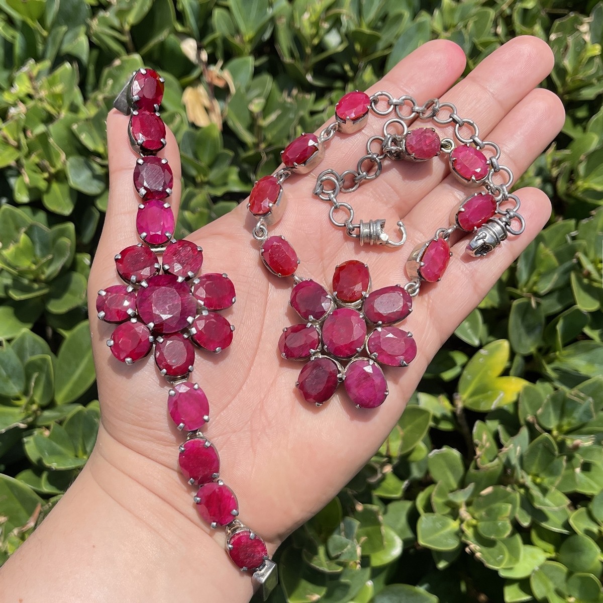 Ruby and Sterling Necklace and Bracelet