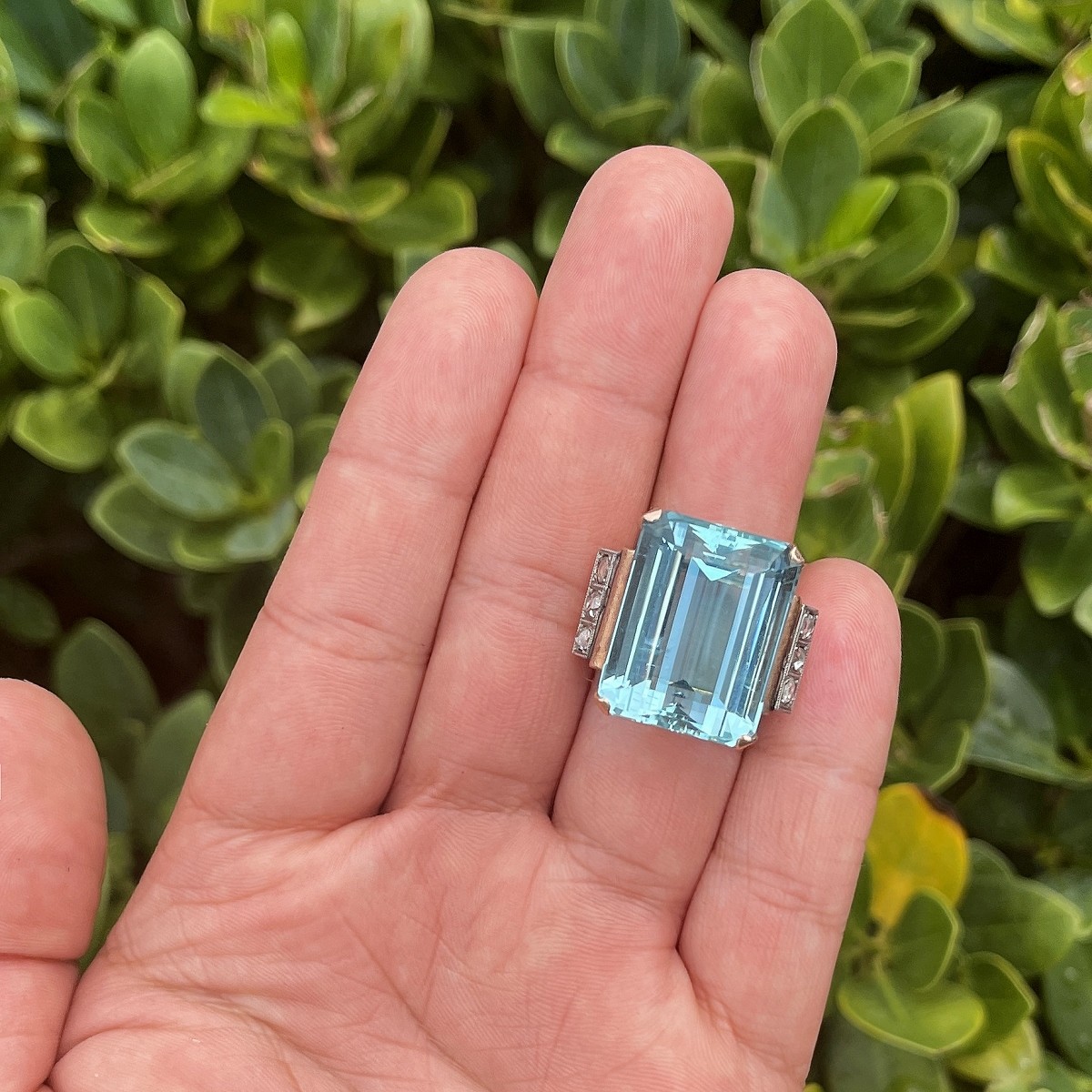 Aquamarine, Diamond and 14K Ring