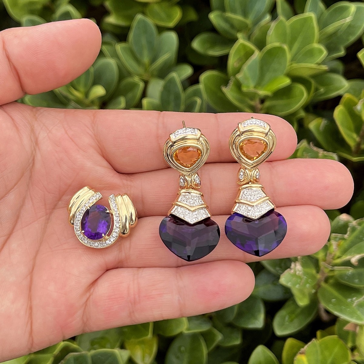 Amethyst and 14K Earrings and Pendant