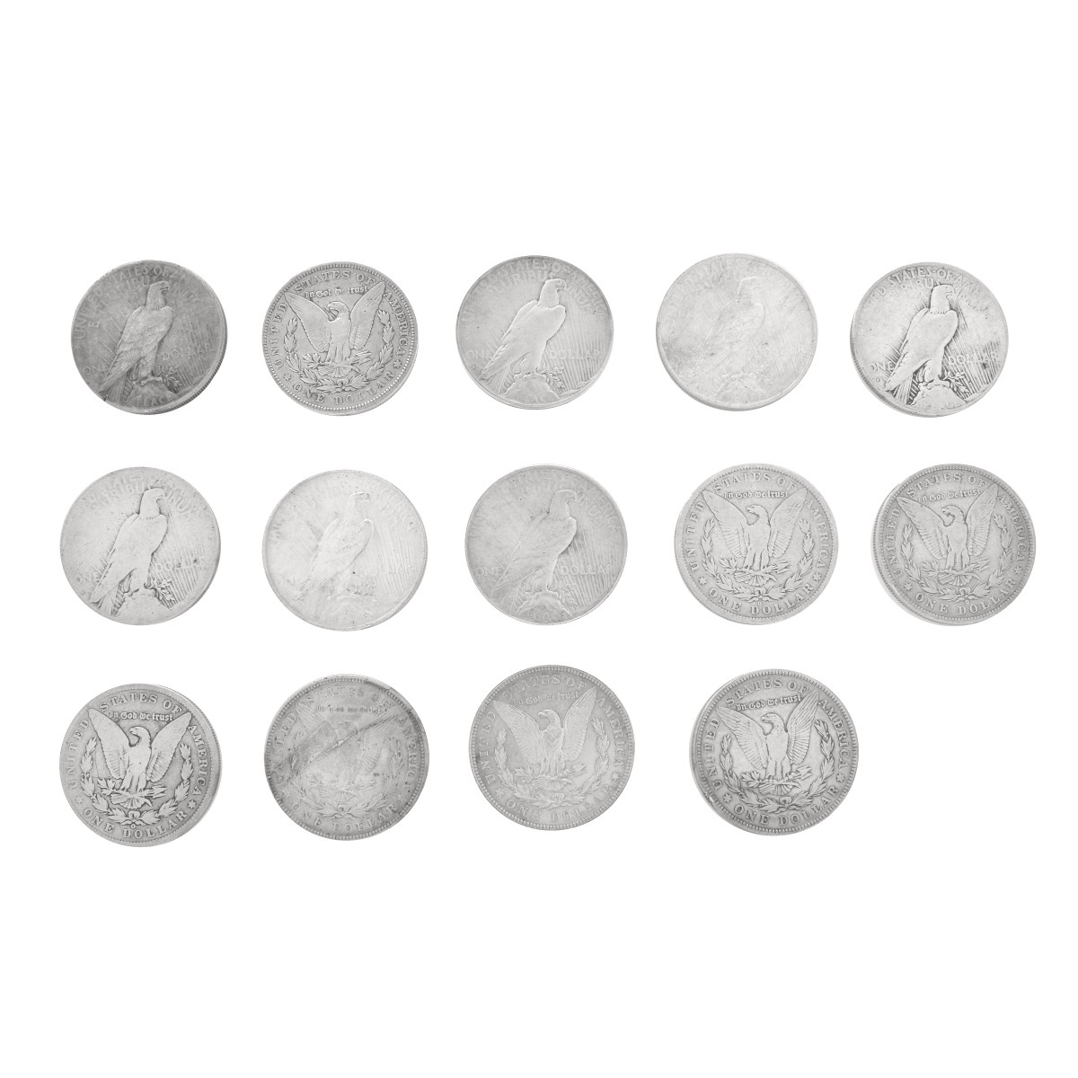 Fourteen US Silver Dollar Coins
