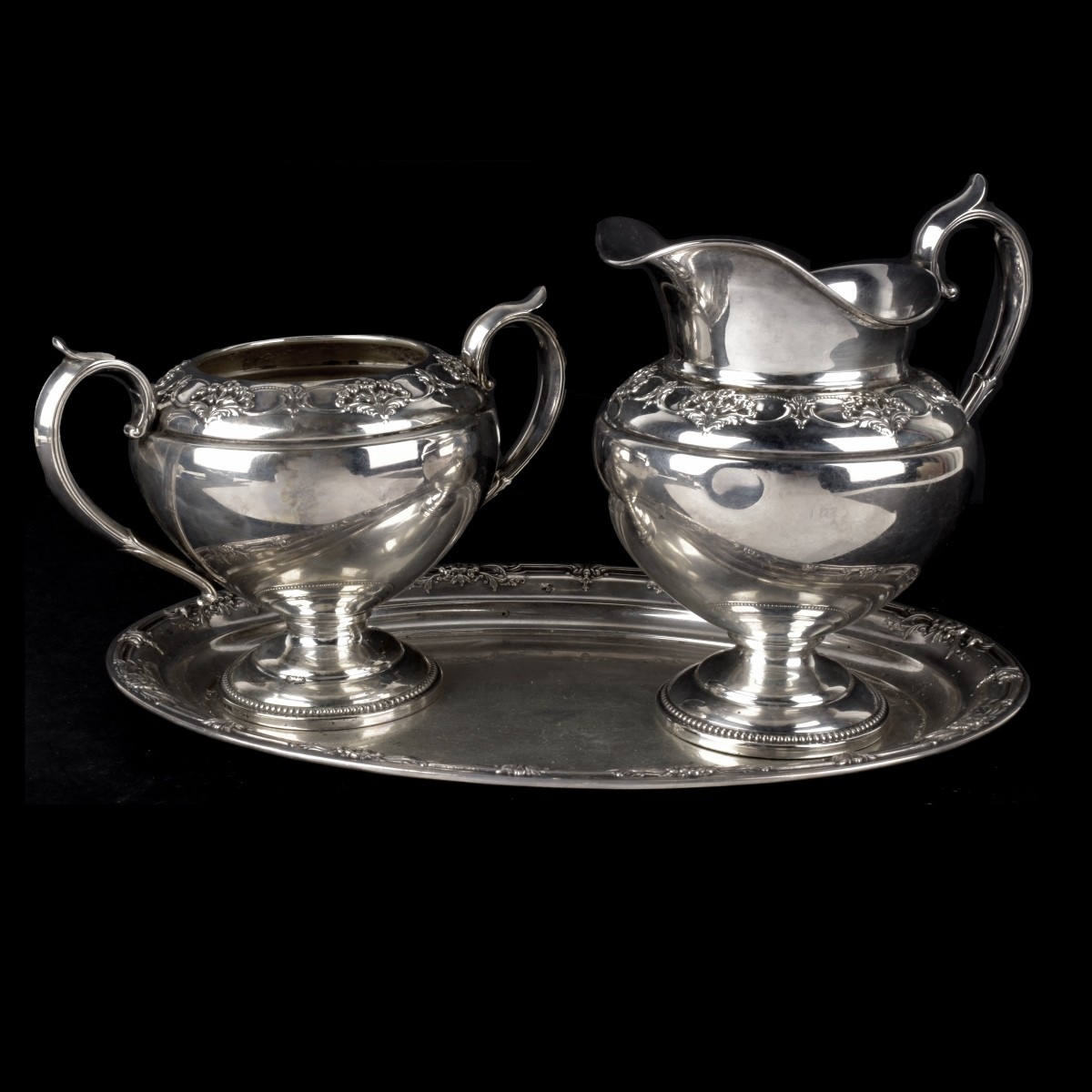 International Sterling Cream and Sugar with Tray