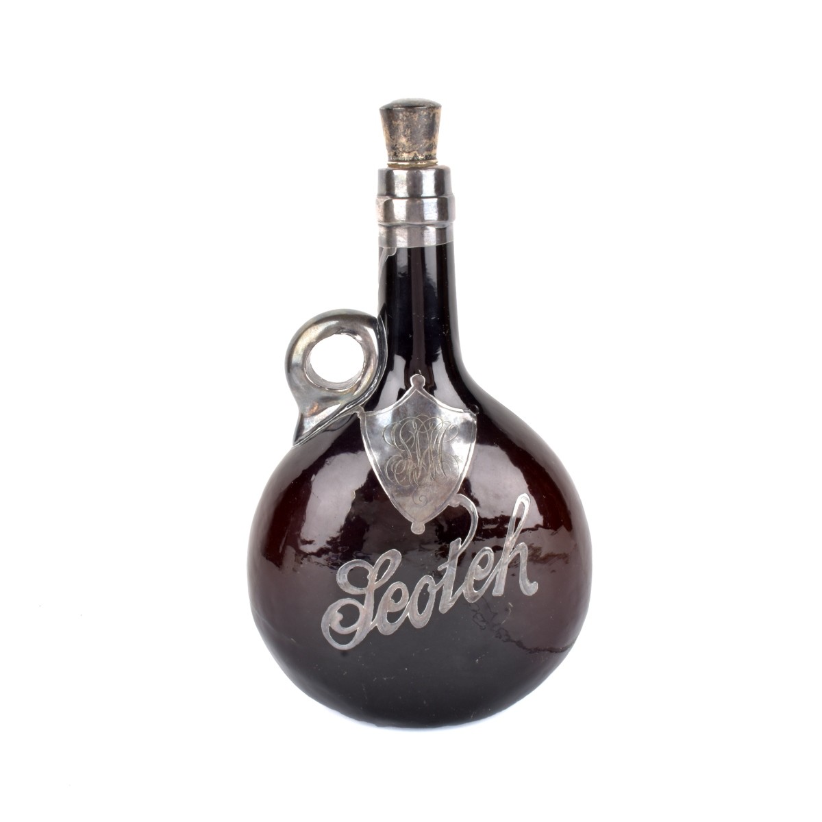 Scotch Bottle with Silver Overlay