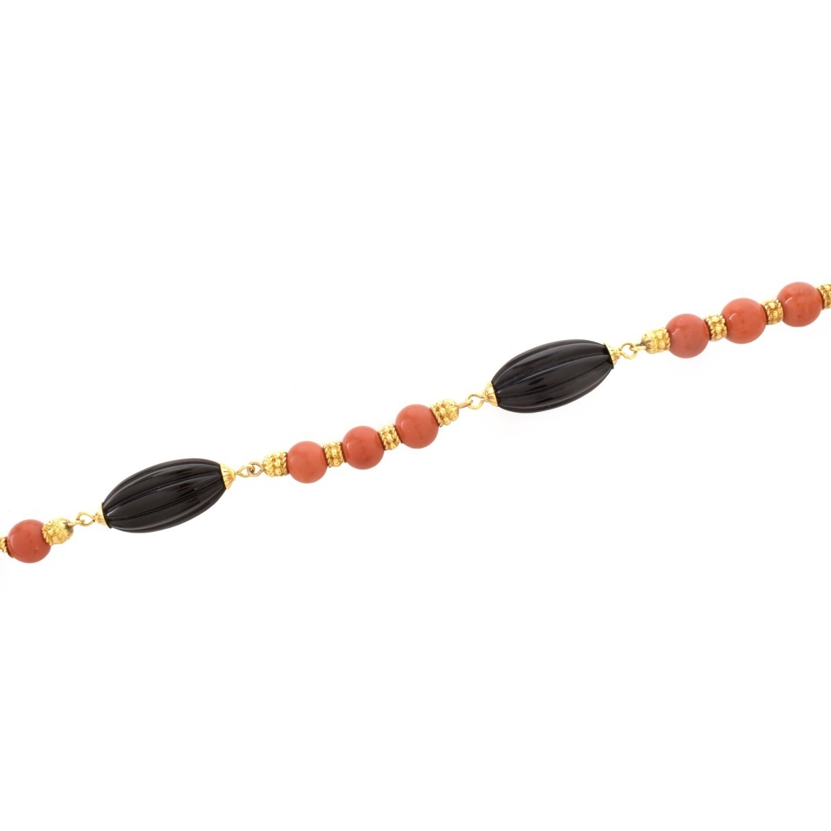 Fred Paris Onyx, Coral and 18K Necklace