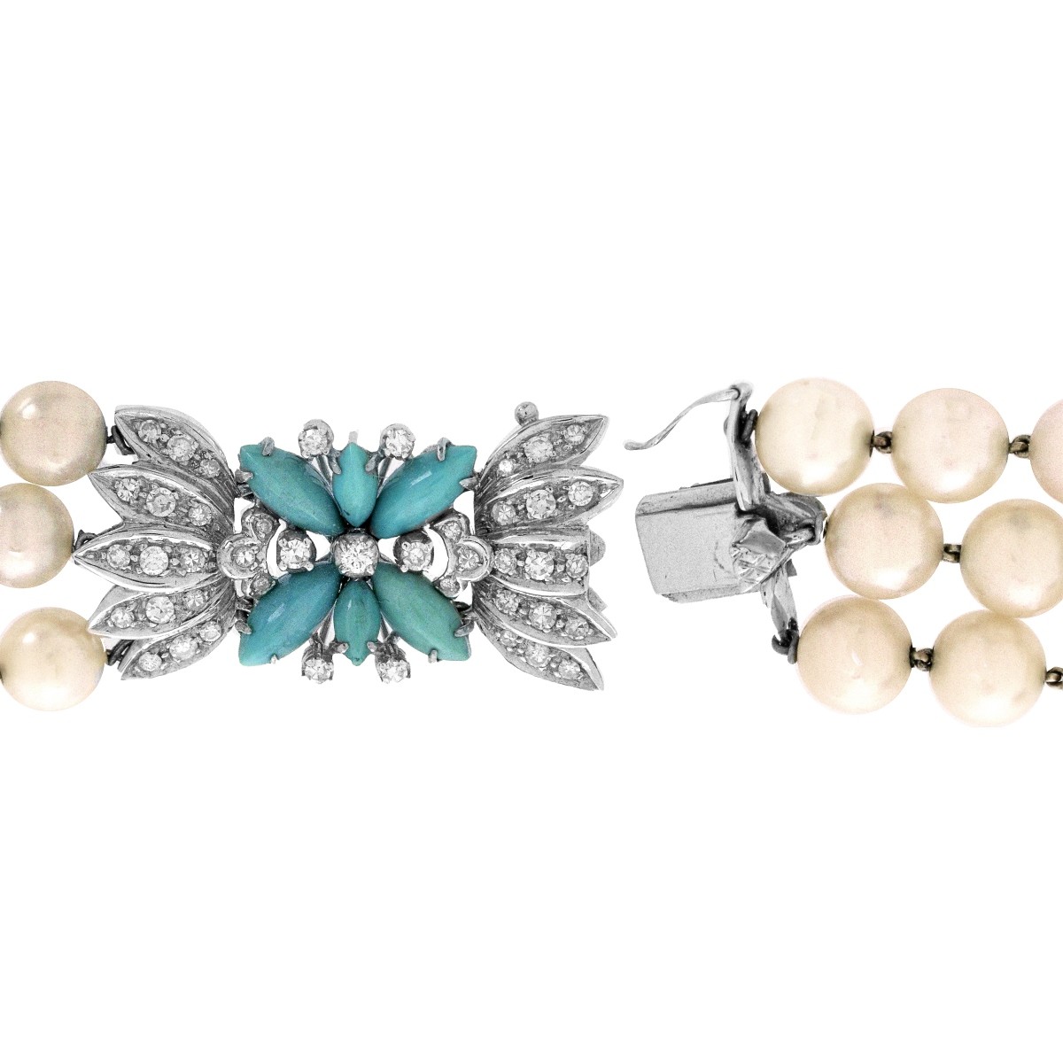 Diamond, Turquoise, Pearl and 18K Bracelet