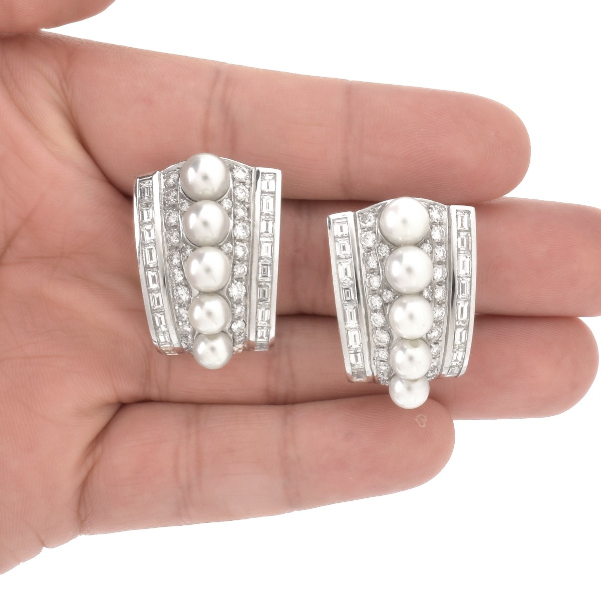 Diamond, Pearl and 18K Earrings