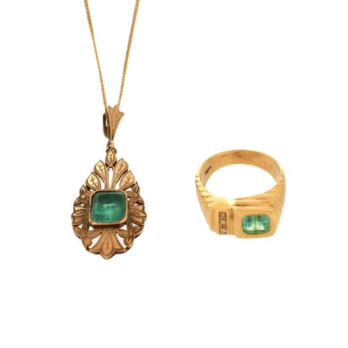 Emerald Ring and Pendant Necklace