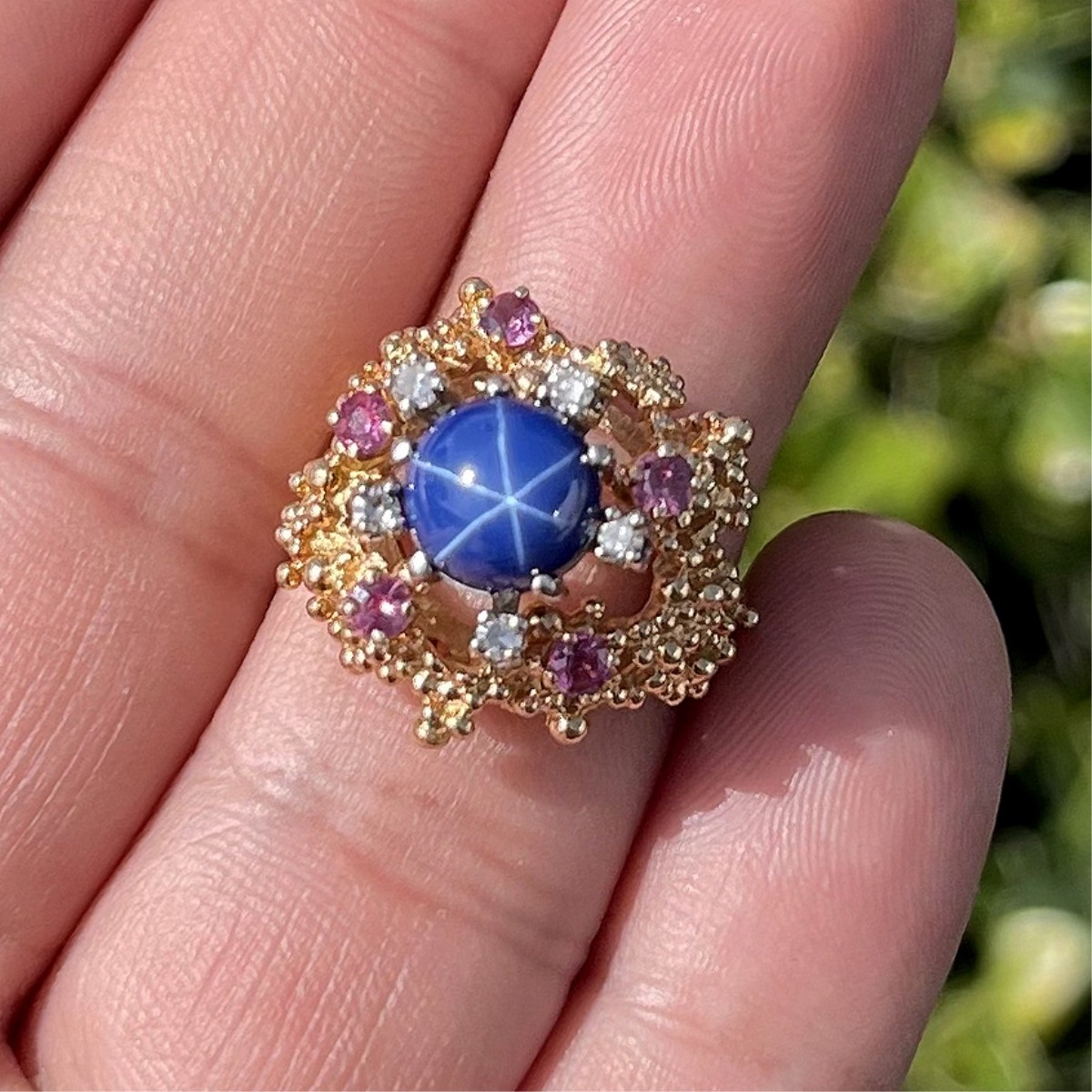 Sapphire, Diamond, and 14K Ring
