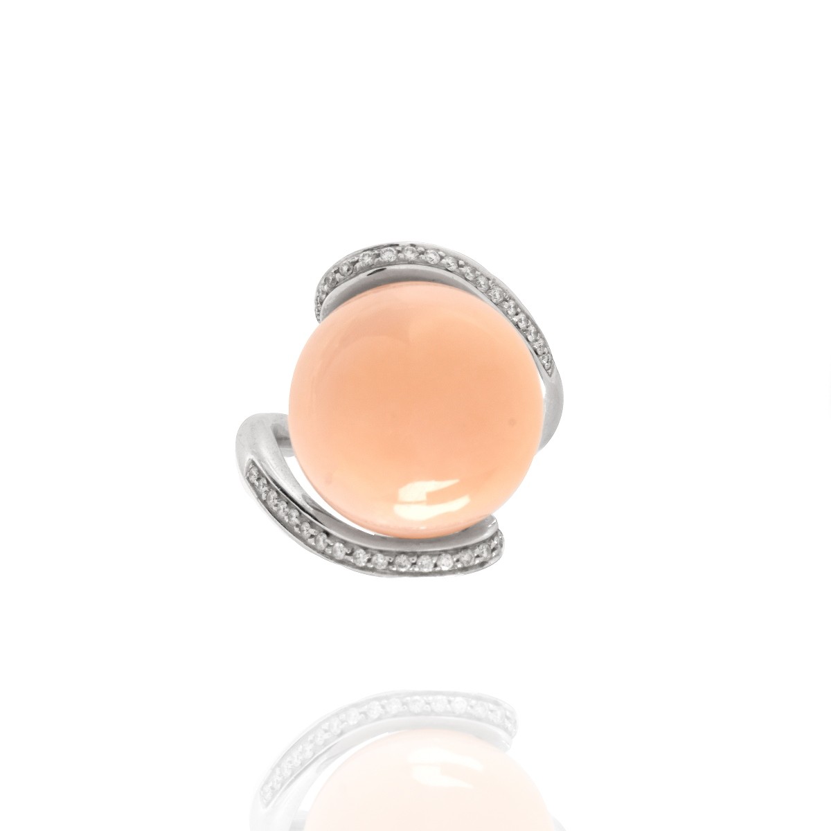 Coral, Diamond and 18K Ring