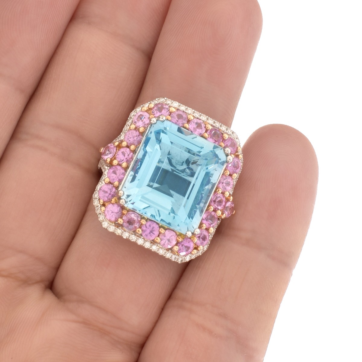Aquamarine, Sapphire, Diamond and 18K Ring