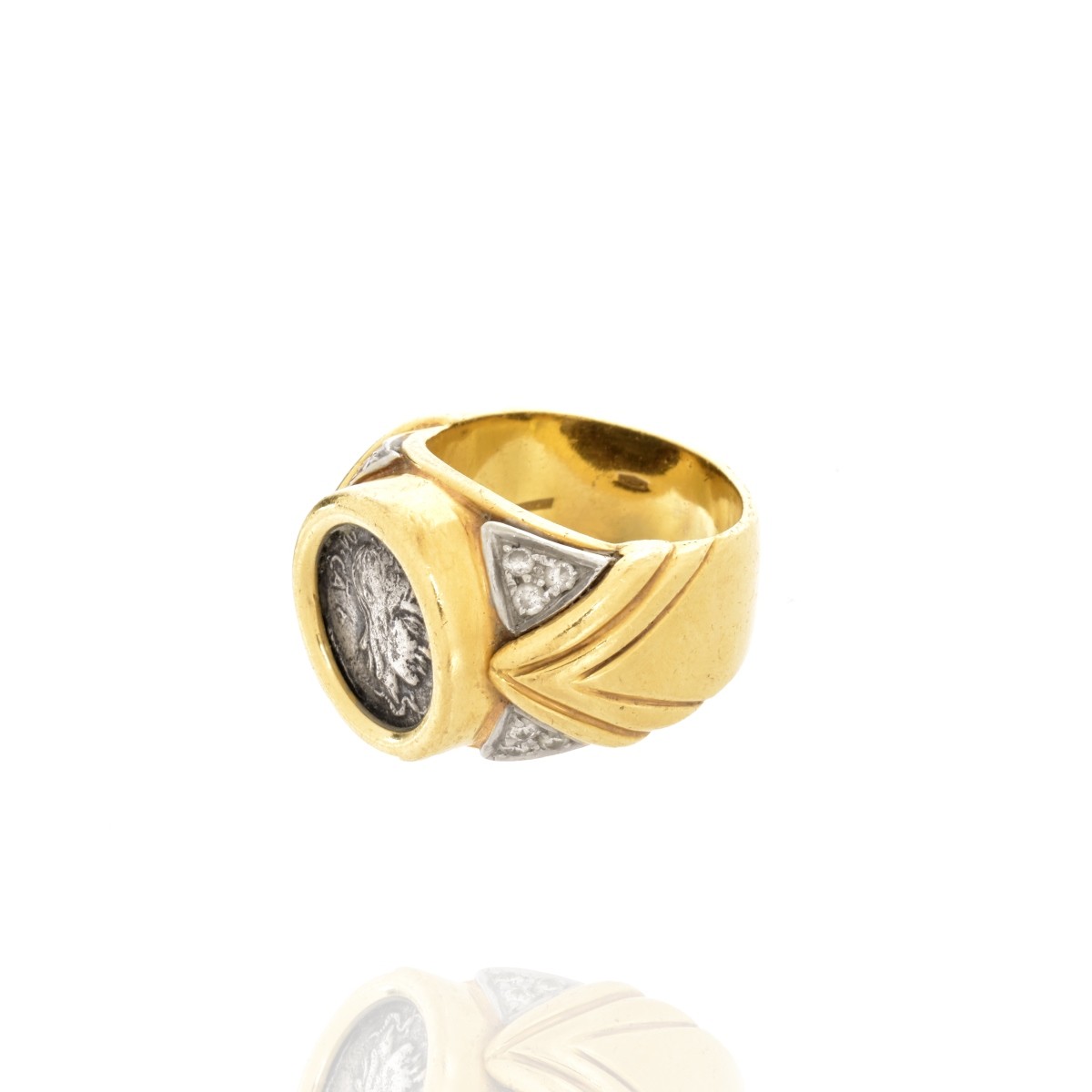 Diamond and 18K Coin Ring