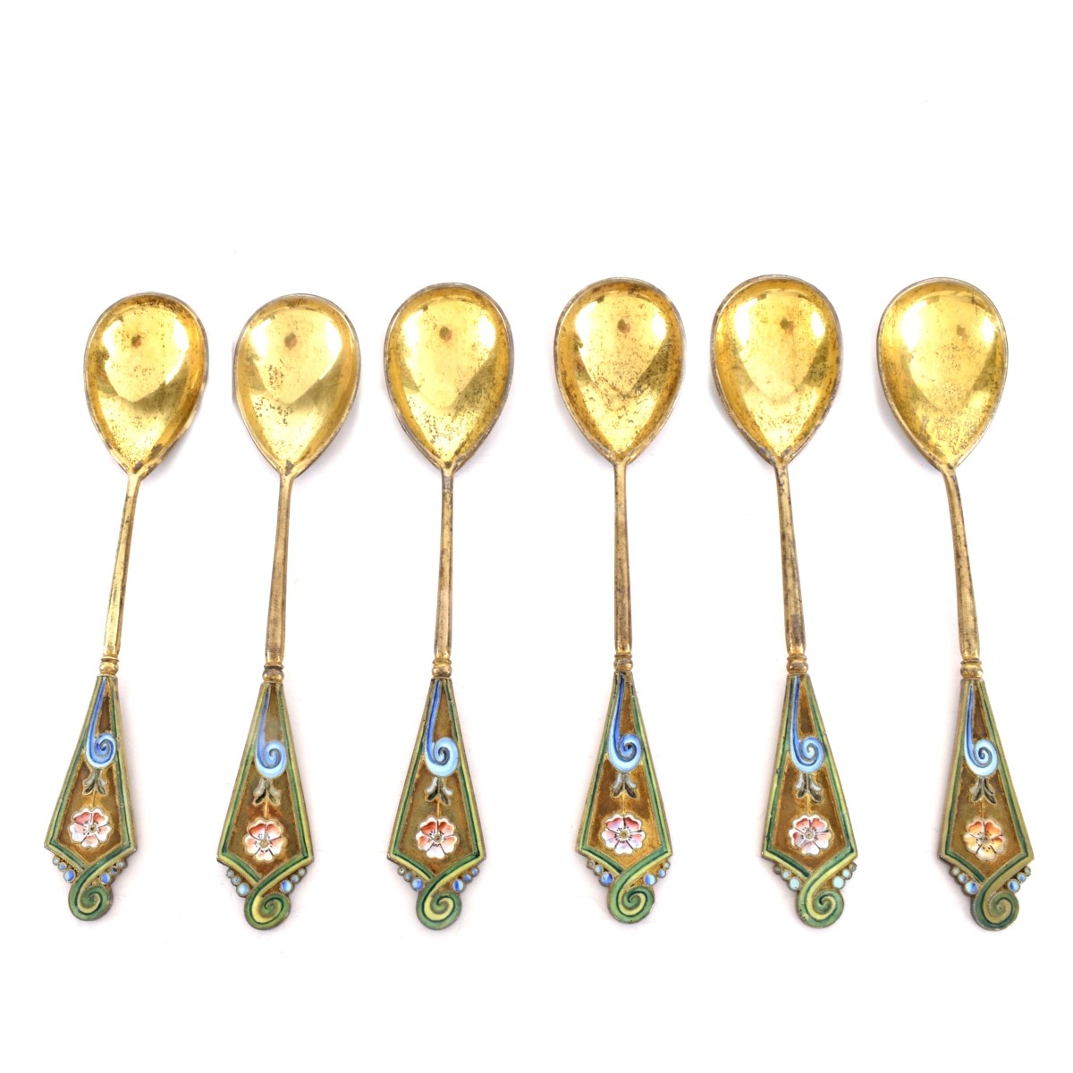 Russian Enamel Silver Spoons