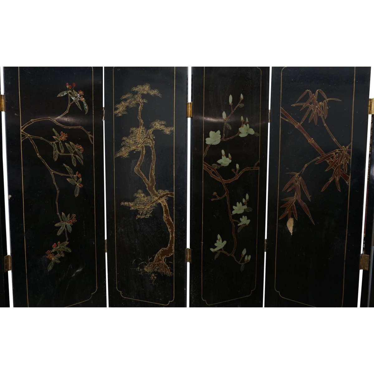 Chinese Black Lacquered 8 Panel Screen