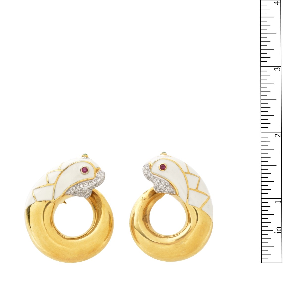 Diamond, Enamel and 18K Earrings