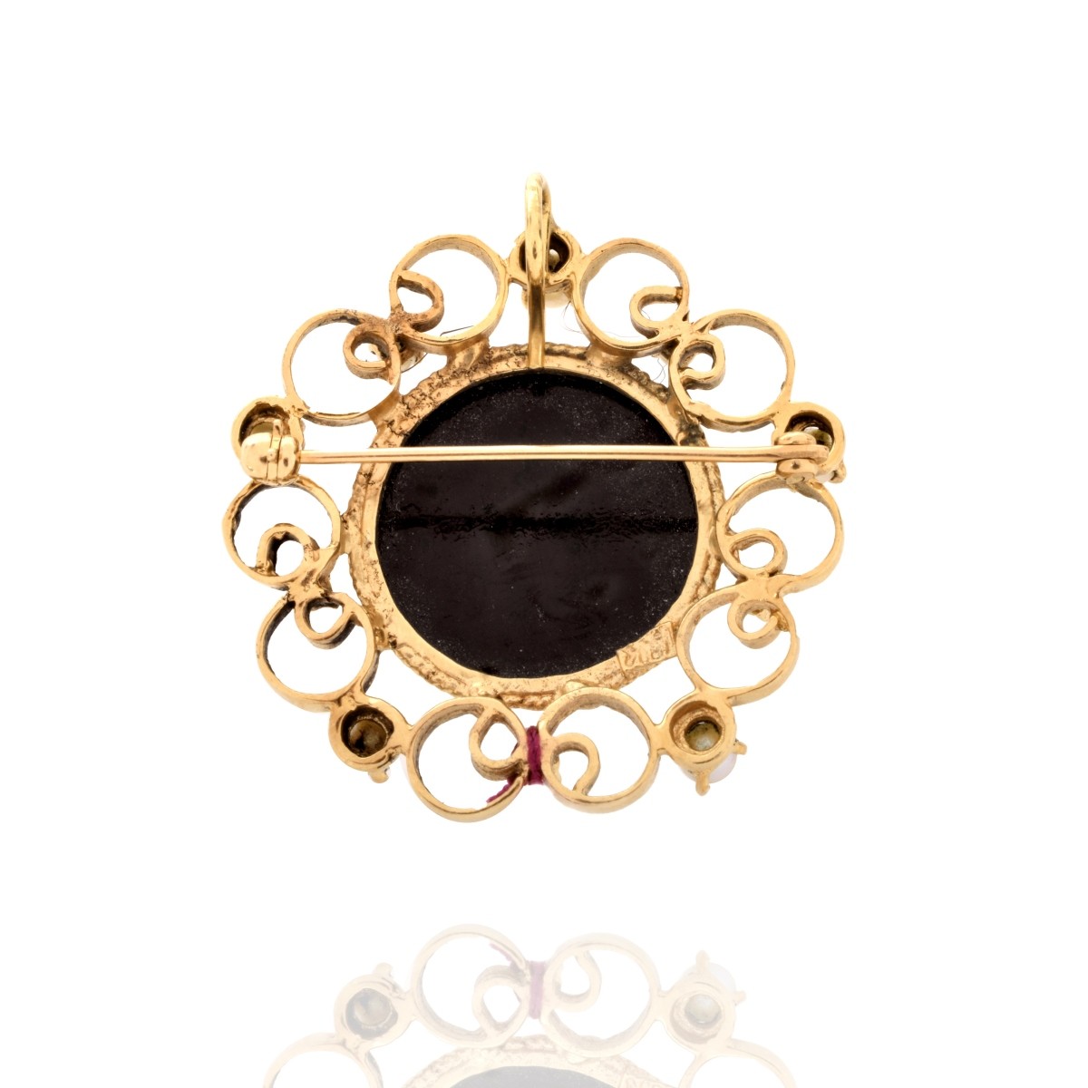 14K, Onyx and Pearl Pendant/Brooch