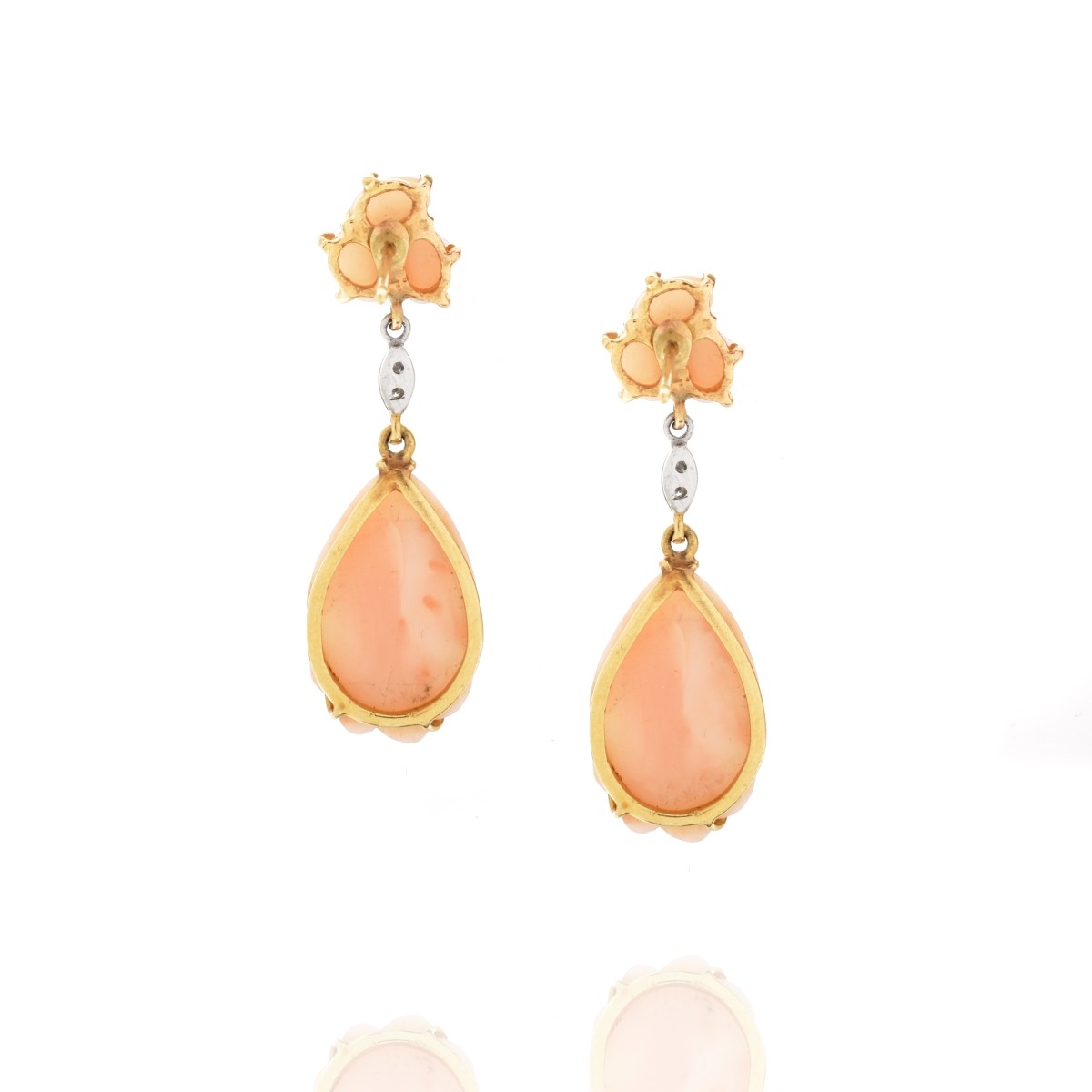 Coral, Diamond and 14K Earrings