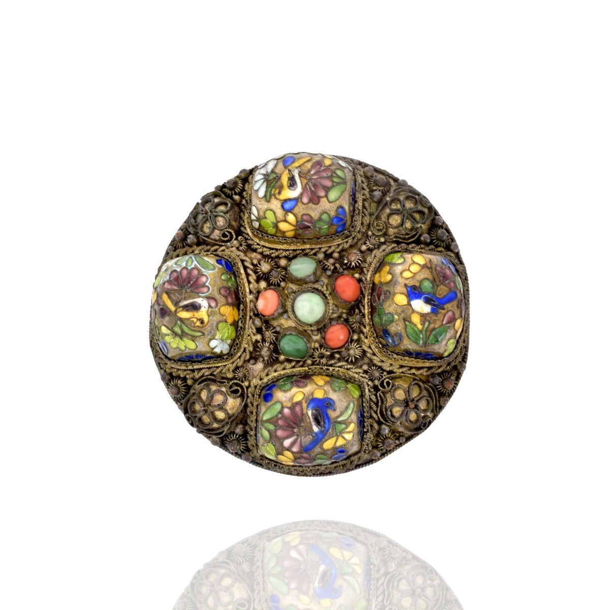 Chinese Enamel and Hardstone Brooch