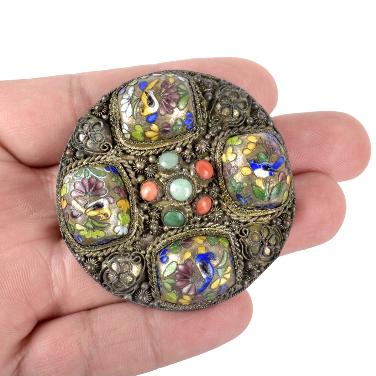 Chinese Enamel and Hardstone Brooch