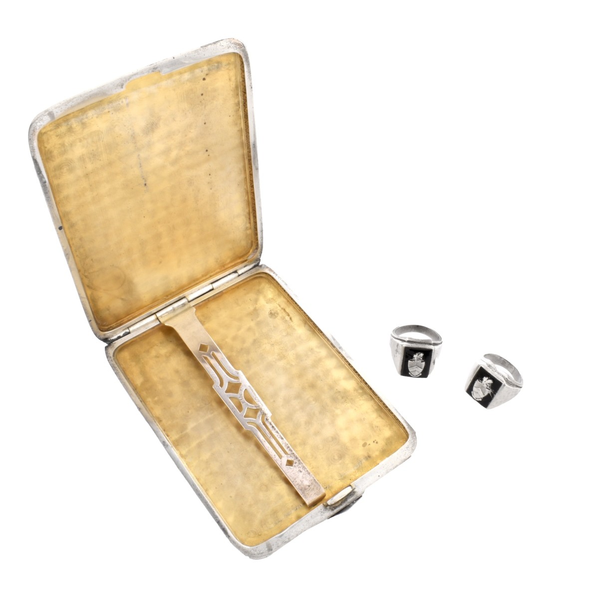 Sterling Cigarette Case and Two Rings