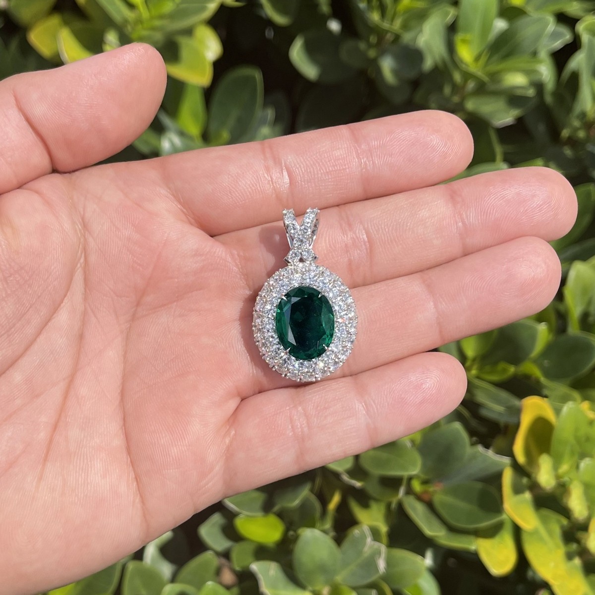 Emerald, Diamond and Platinum Pendant