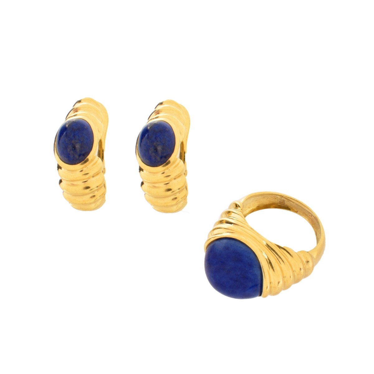 Lapis and 18K Ring and Earrings